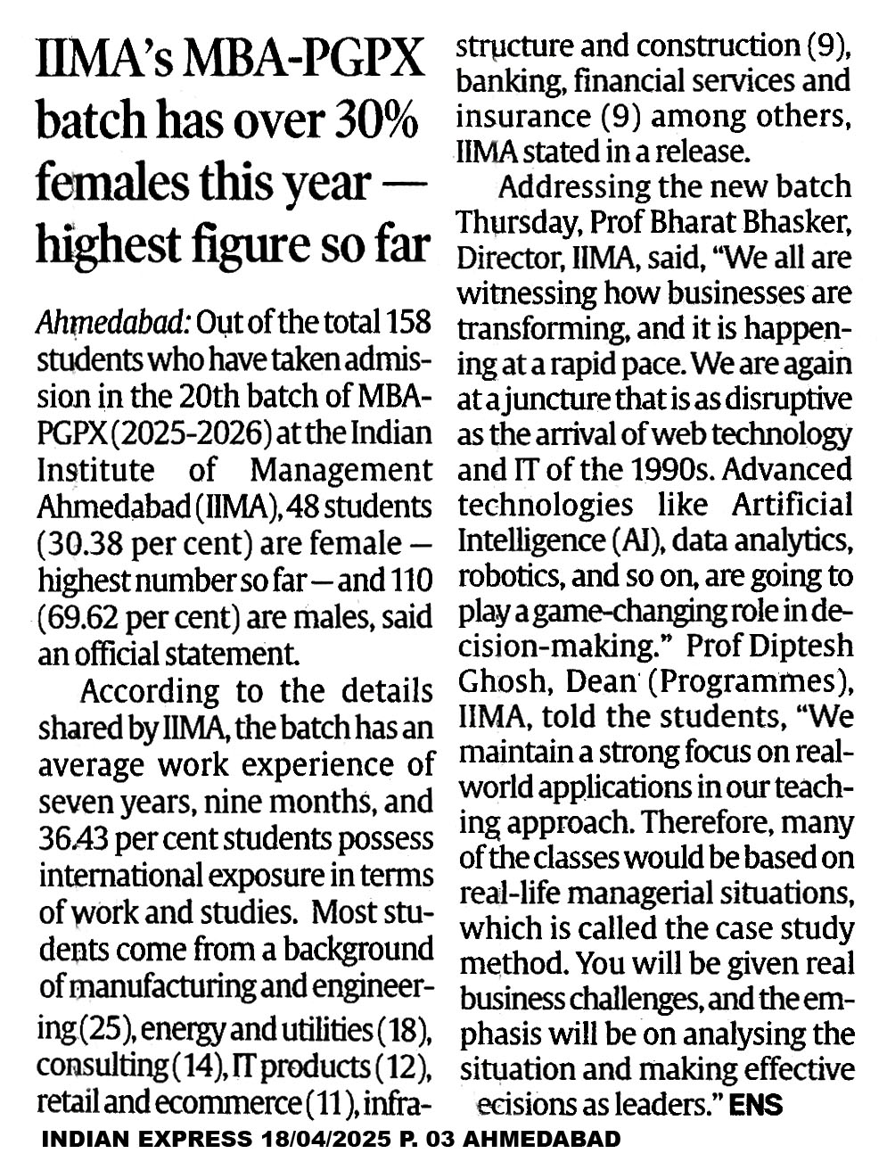 IIMA's MBA-PGPX batch has over 30% females this year - Highest figure so far