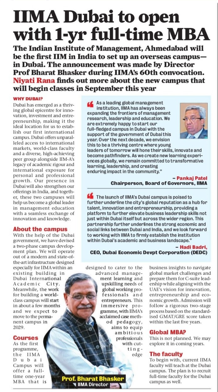 IIMA Dubai to open with 1-yr full-time MBA